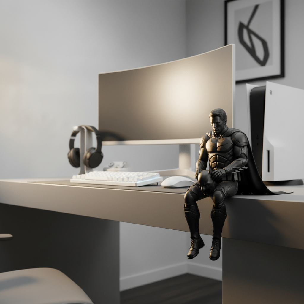 10 cm Batman edge sitter on the gaming desk