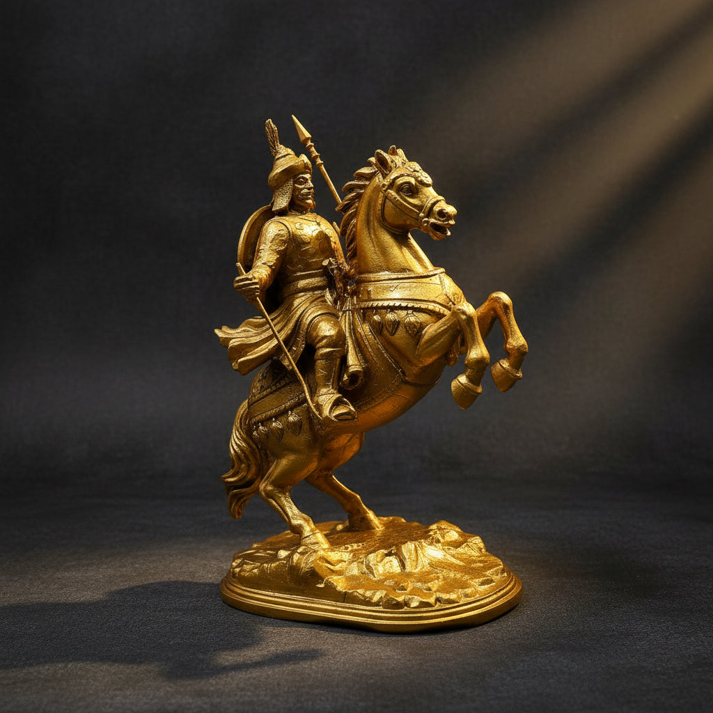 Maharana Pratap on Chetak – Premium Golden Resin Figurine