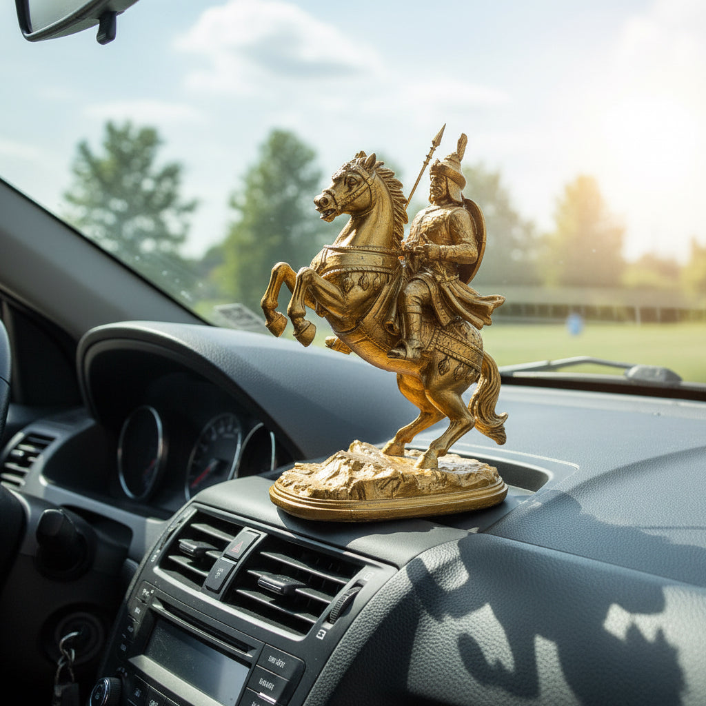 Maharana Pratap on Chetak – Premium Golden Resin Figurine