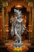 Silver Finish Lord Krishna Playing Flute Idol