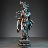 Silver Finish Lord Krishna Playing Flute Idol